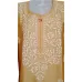 Light Mustard Yellow Mal chanderi Round Neck hand embroidered lucknowi chikankari Straight Kurta, Size XXL(44)