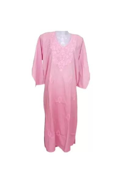 Piyazi Pink Double Shade Cotton V - Neck lucknowi chikankari Straight Kurta, Size XXL(44)
